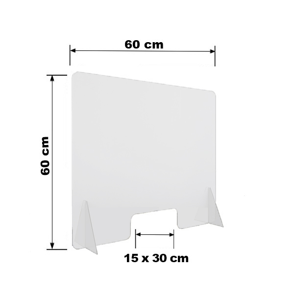 Ecran Protec PM Plexi Transp H60xL60cm 2 Pieds Fte 15x30cm