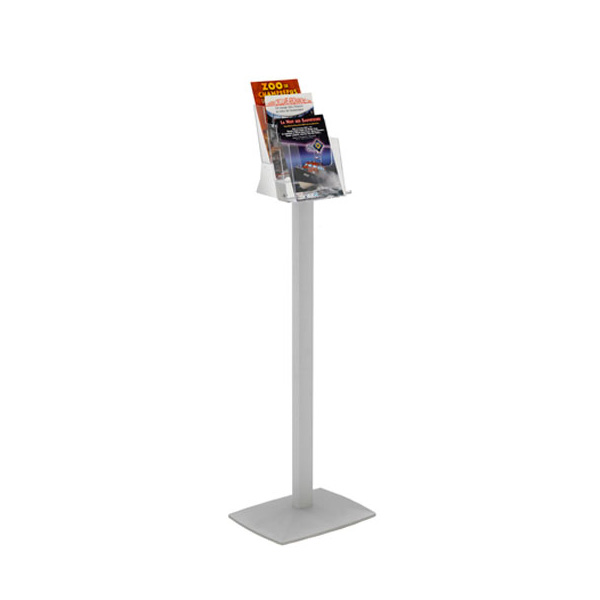 Porte-brochures et revues plexiglass-cristal sur pied GRIS 3 cases A5