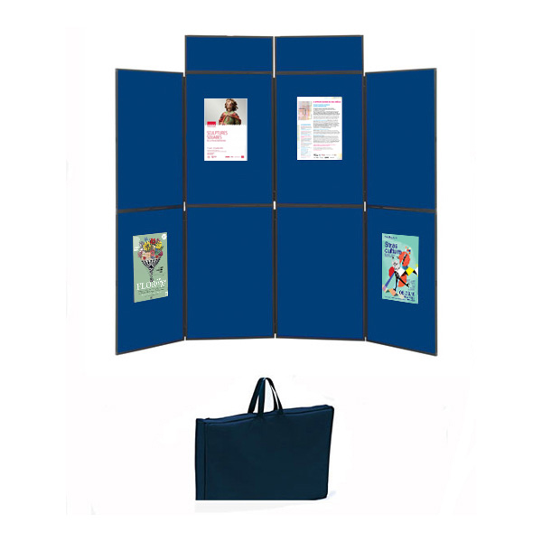 Stand Expo Pliant 8 Panneaux/2 Fronton Bleu/Gris + Sac