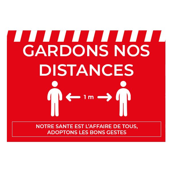 Plaque Vinyle A3 "Gardons Distances" Blanc/ Fd Rouge h.297xl.420 mm