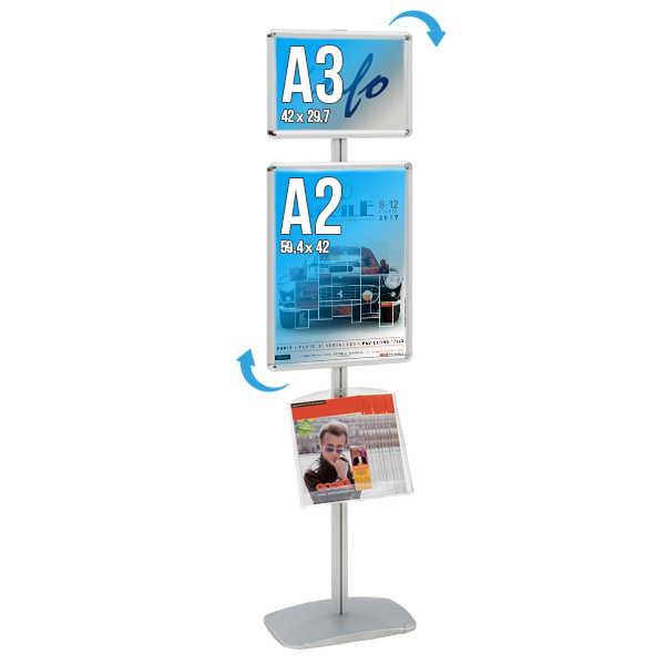 Kit CADRO-CLIC 1 x A3 + 1xA2 + 1xEtagère Pied 203 cm Gris Alu