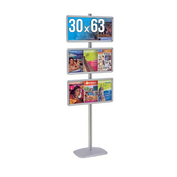 Porte-affiches 3 cadres sur pied 180 cm Gris