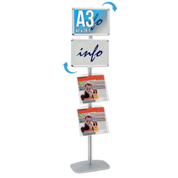 Kit CADRO-CLIC 2x A3 + 2xEtagères Sur Pied 203 cm Gris Alu