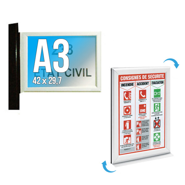 Porte-Visuel Signa. double-face A3 socle 43,5 cm