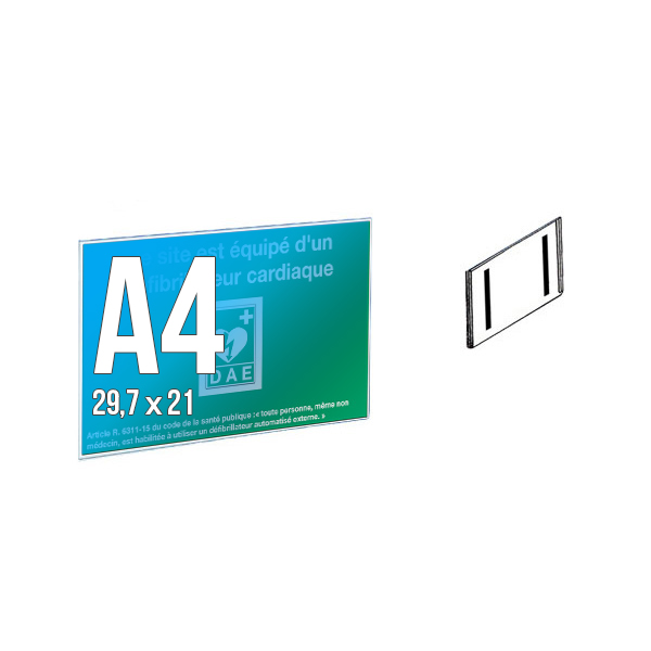 Porte-Visuel Plexi Rigide Hor. A4  (210x297) + 2  Bdes  Adh