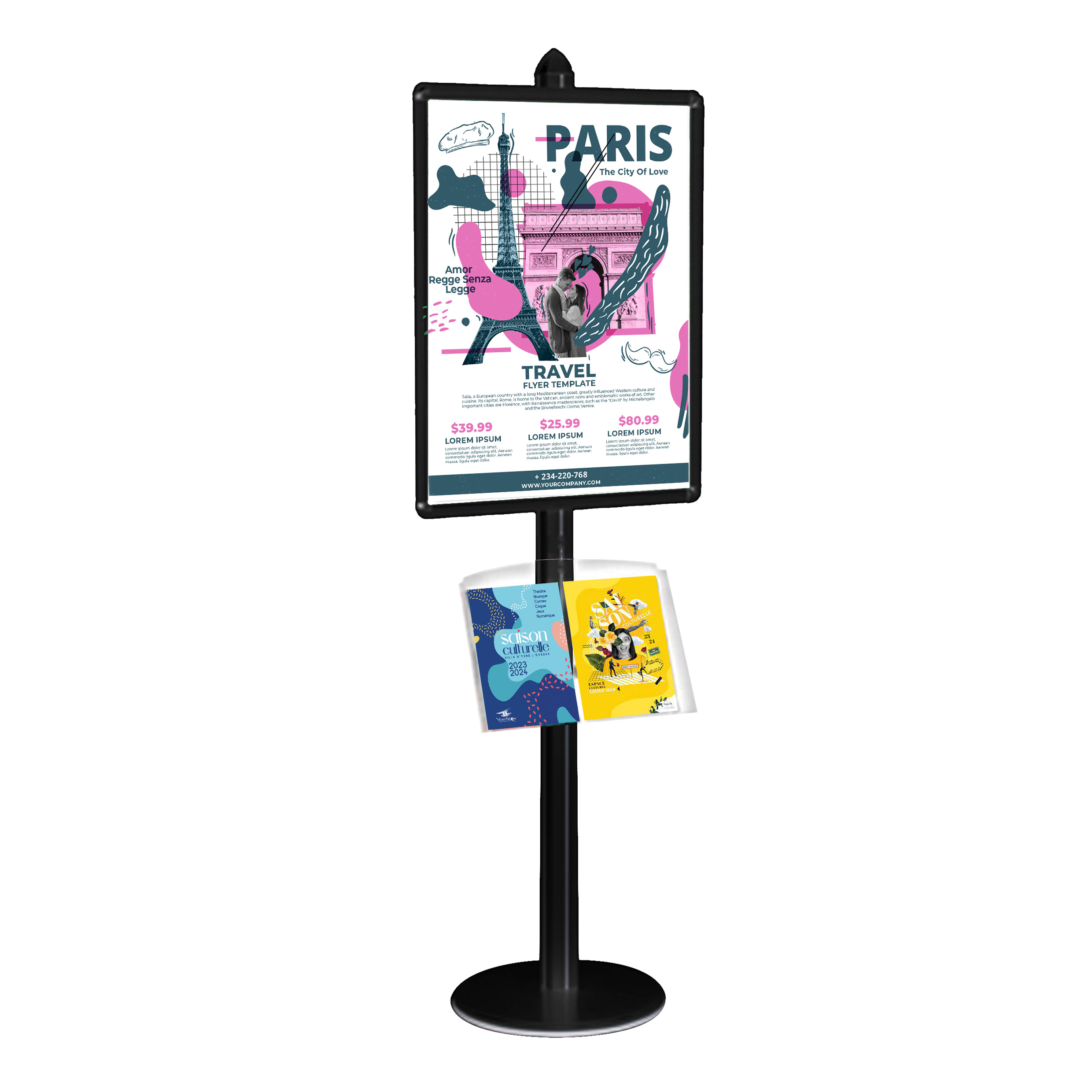 Présentoir Noir Visual-Displays Cadre 80x60 + 1 Etagère Plexi Inclinée