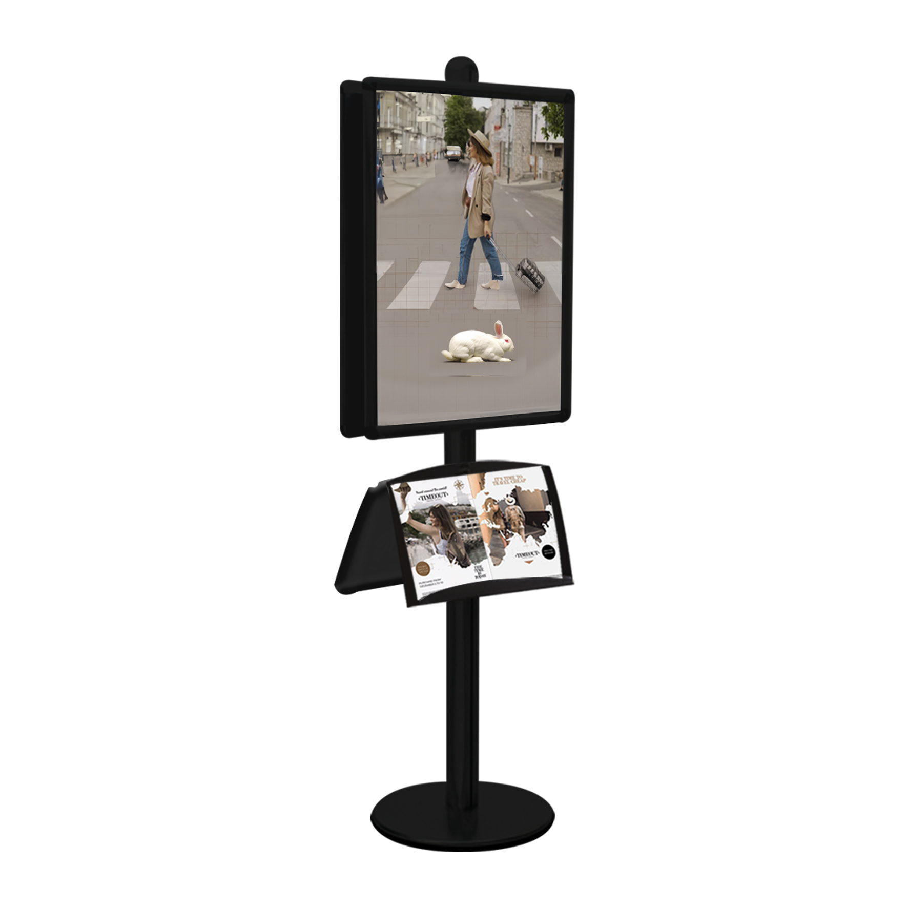 Présentoir Visual-Displays® D.B 2 cadres 60x80 + 2 étagères METAL NOIR