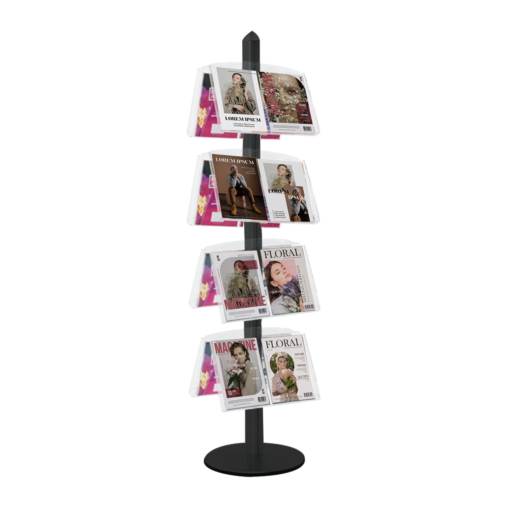 Présentoir Noir Visual-Displays 2 Faces  8  x Etagères Plexi Inclinées