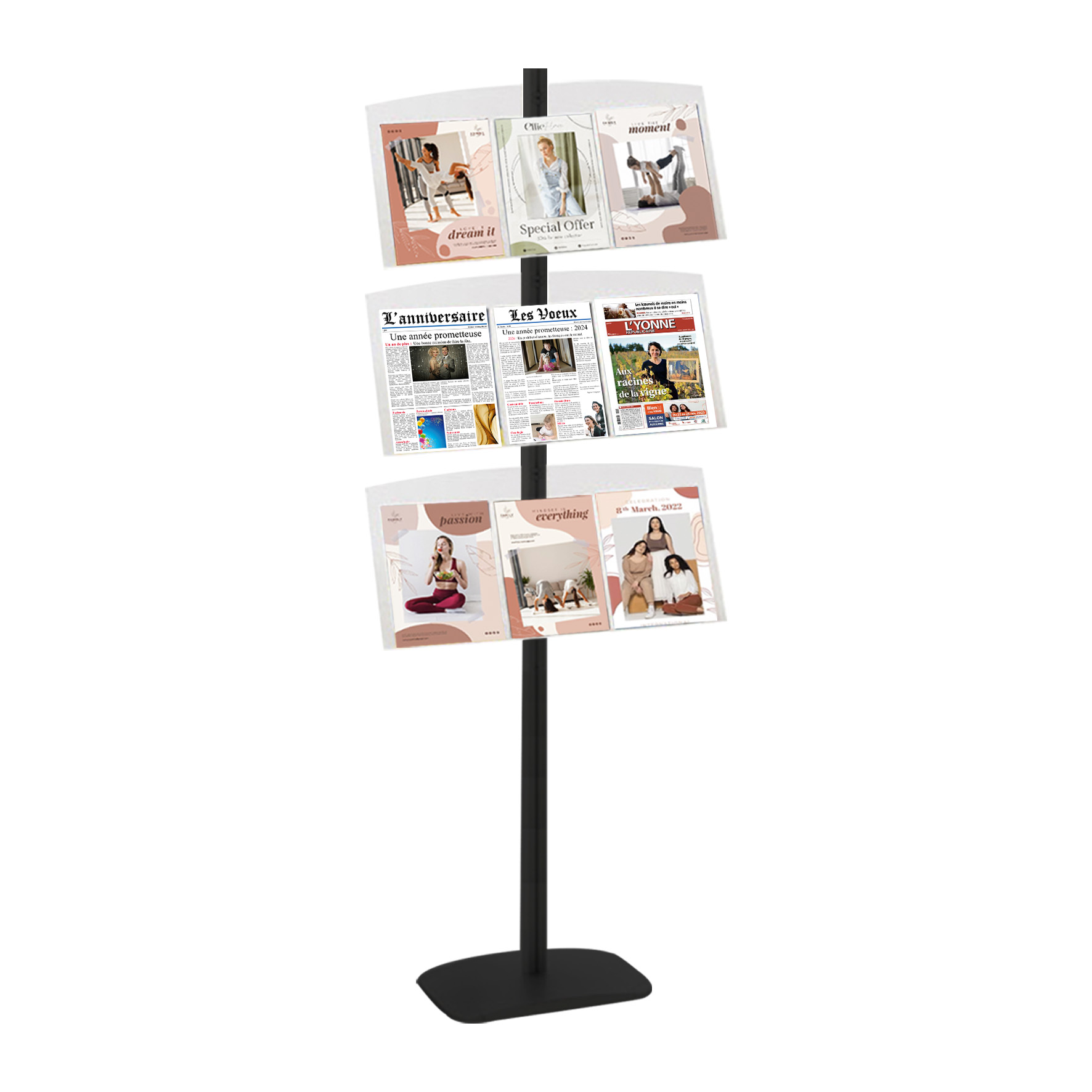 Présentoir VITRINE Noir 3  Etagères Plexi 690 mm x H. 177 cm