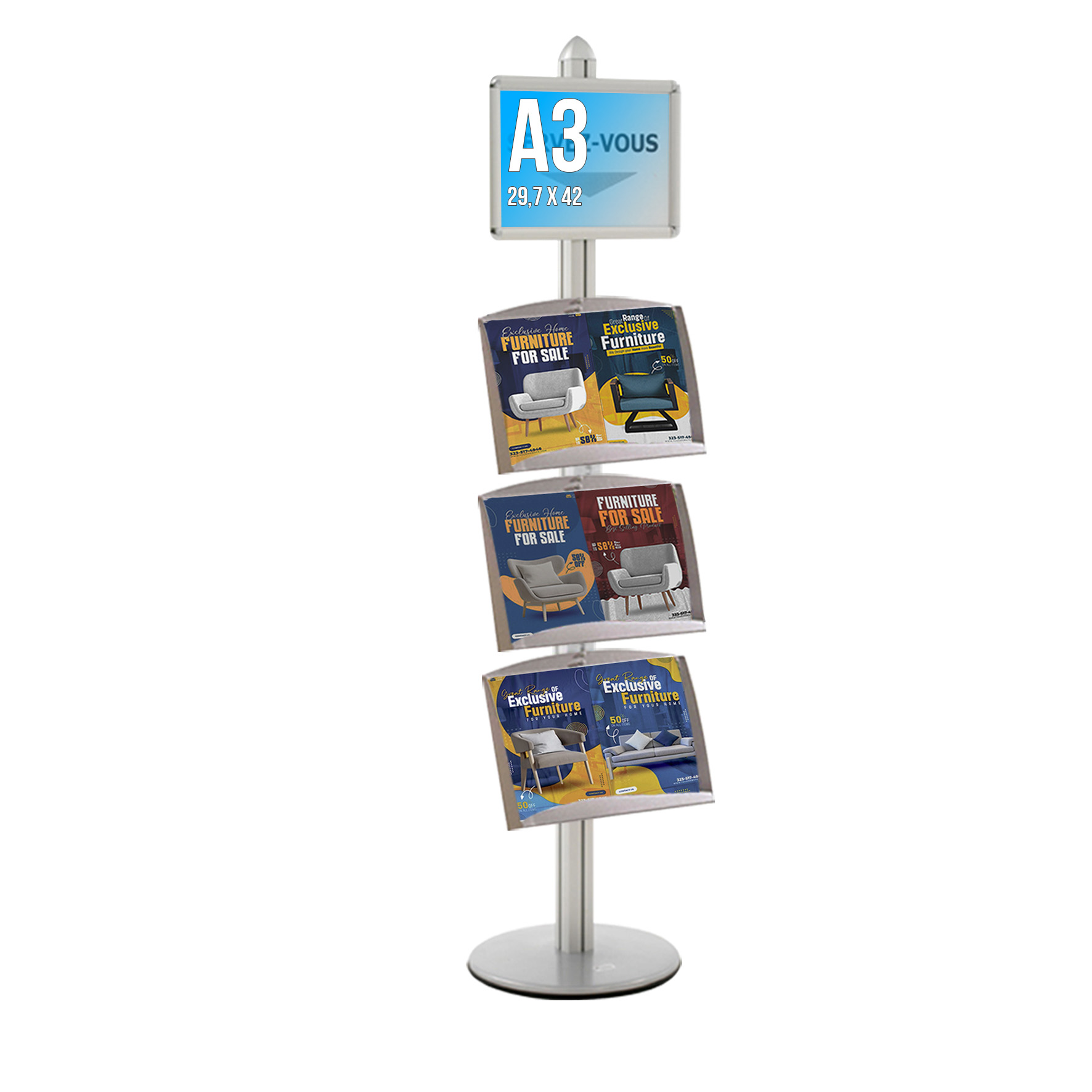 Supports Verticaux Pour Brochures Métal - Lot De 4, Noir, 23x12x3.2 Cm | Pour Bureau, Salon, Foire, Exposition