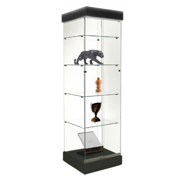 Vitrine Expo H.180 x L. 52cm Toit SPOTS Socle NOIR (2 colis)