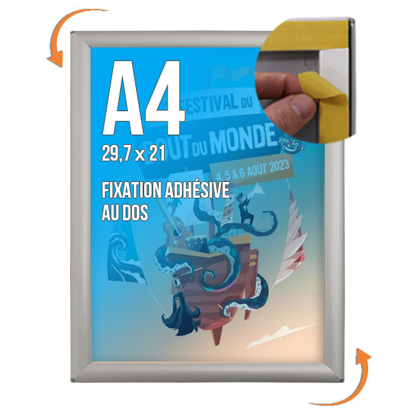 Cadre Affichage Visu-Clic A4 mural adhésif au dos