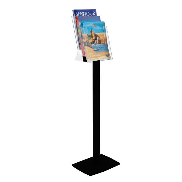 Porte-brochures et revues plexiglass-cristal sur pied NOIR -3 cases A4