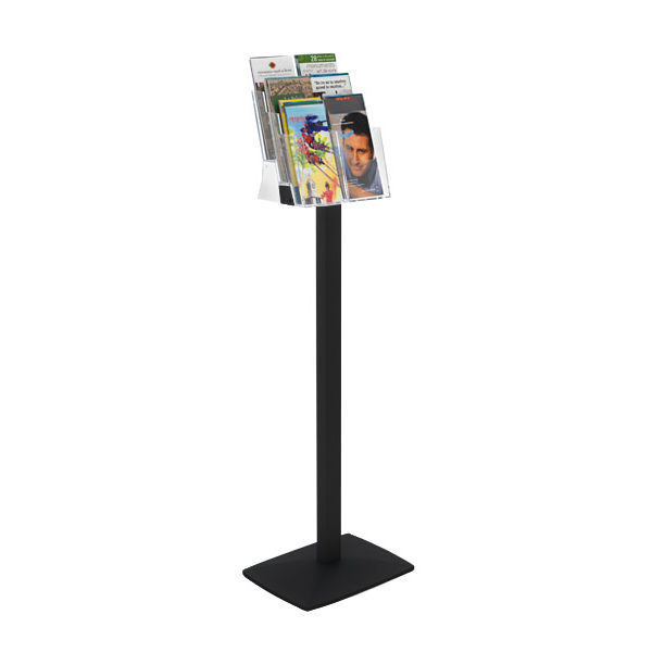 Porte-brochures et revues plexi.-cristal sur pied NOIR 8 cases 1/3 A4