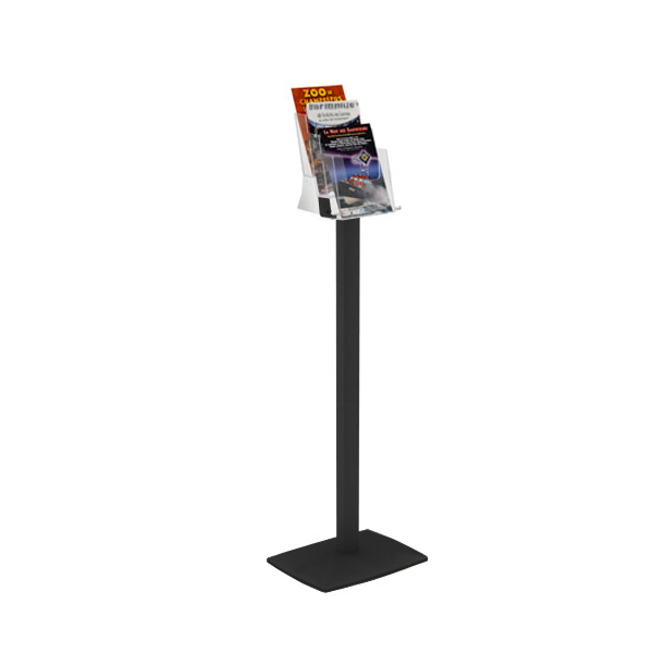 Porte-brochures et revues plexiglass-cristal sur pied NOIR 3 cases A5